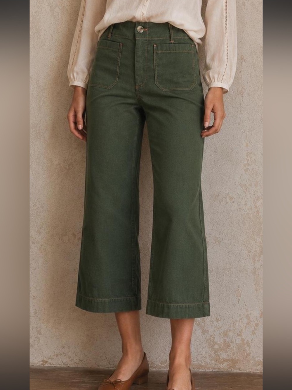 NWT Anthropologie’s Maeve The Colette Olive Green Cropped Wide-Leg Pants